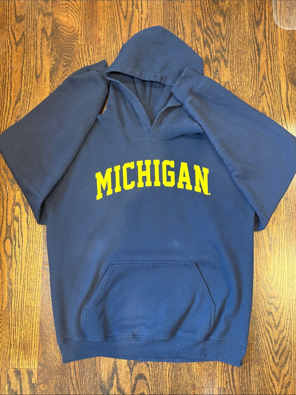 Gildan Navy Kids Hoodie with Yellow Michigan Logo Large